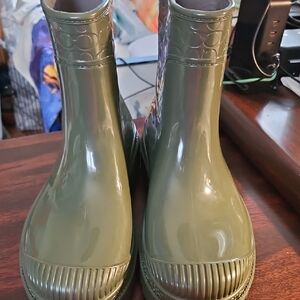 Coach Olive Green Glossy Rain Boots